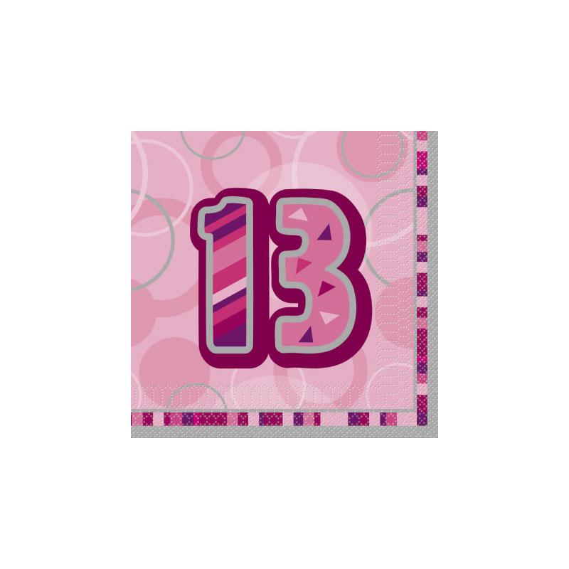 13TH BIRTHDAY NAPKINS PINK GLITZ (16PK)