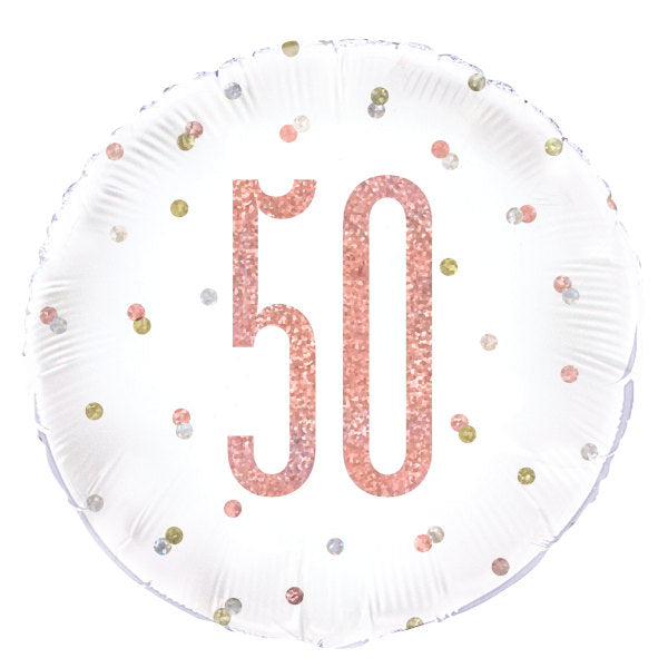 Birthday Rose Gold Glitz Number 50 Round Foil Balloon 18'' Age 50