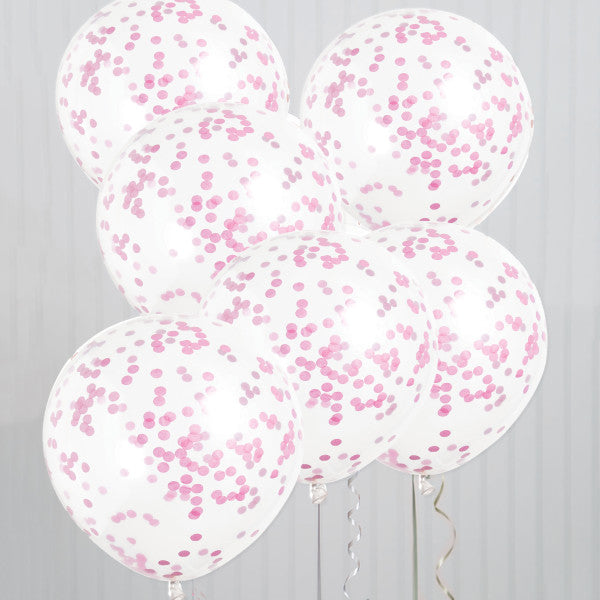 12'' Clear Latex Balloons with Hot Pink Confetti