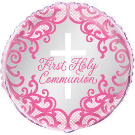 Fancy Pink Cross First Holy Communion Foil Balloon 18''
