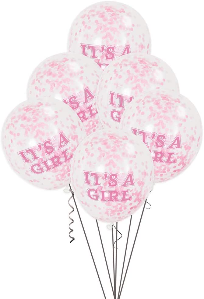 It's A Girl Confetti Balloons 6pk