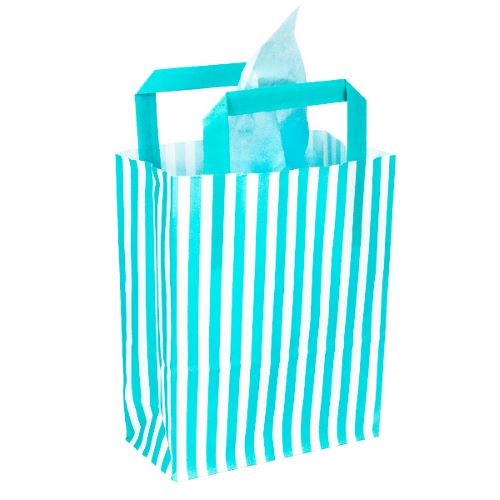 Aqua Candy Striped Paper Bag with Handles