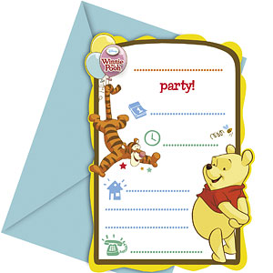 Winnie The Pooh Party Invitations 6pk