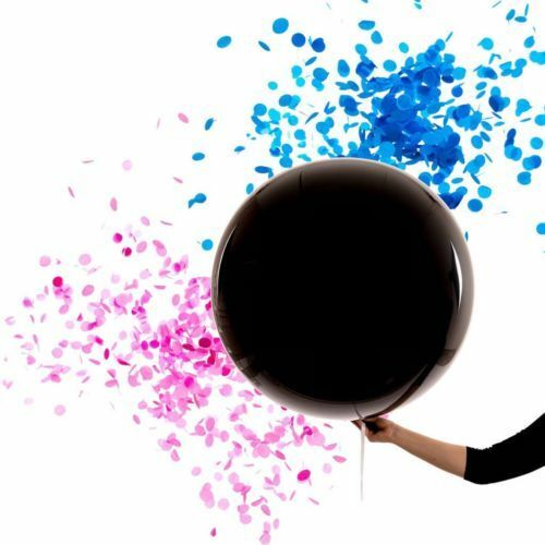 Giant Latex Gender Reveal Confetti Balloon, Black, 24in