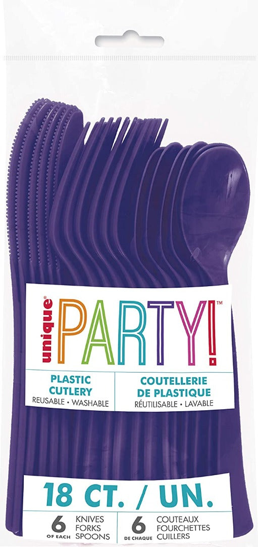 Deep Purple Plastic Cutlery Set - 6 People