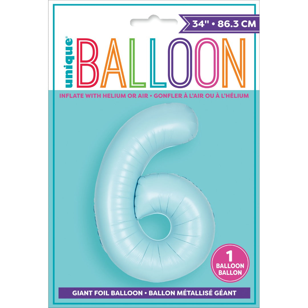Matte Powder Blue Number 6 Shaped Foil Balloon 34''
