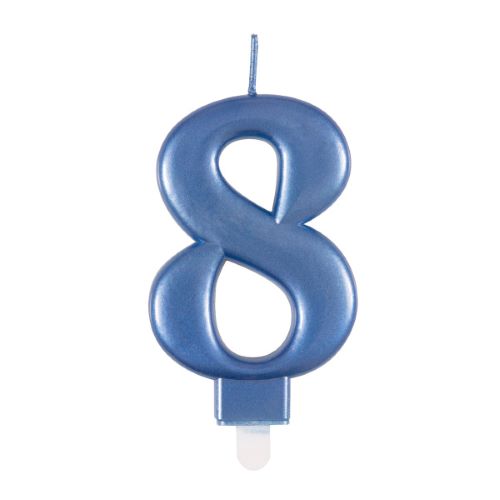 Metallic Blue Number 8 Candle