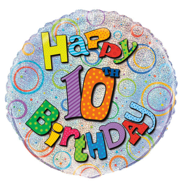 Age 10 Birthday Prism Round Foil Balloon 18''