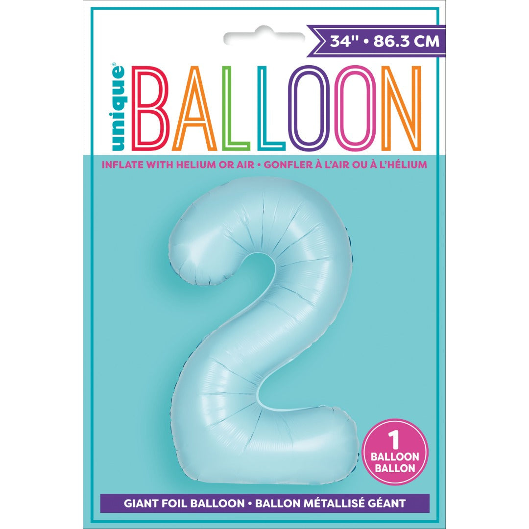Matte Powder Blue Number 2 Shaped Foil Balloon 34''