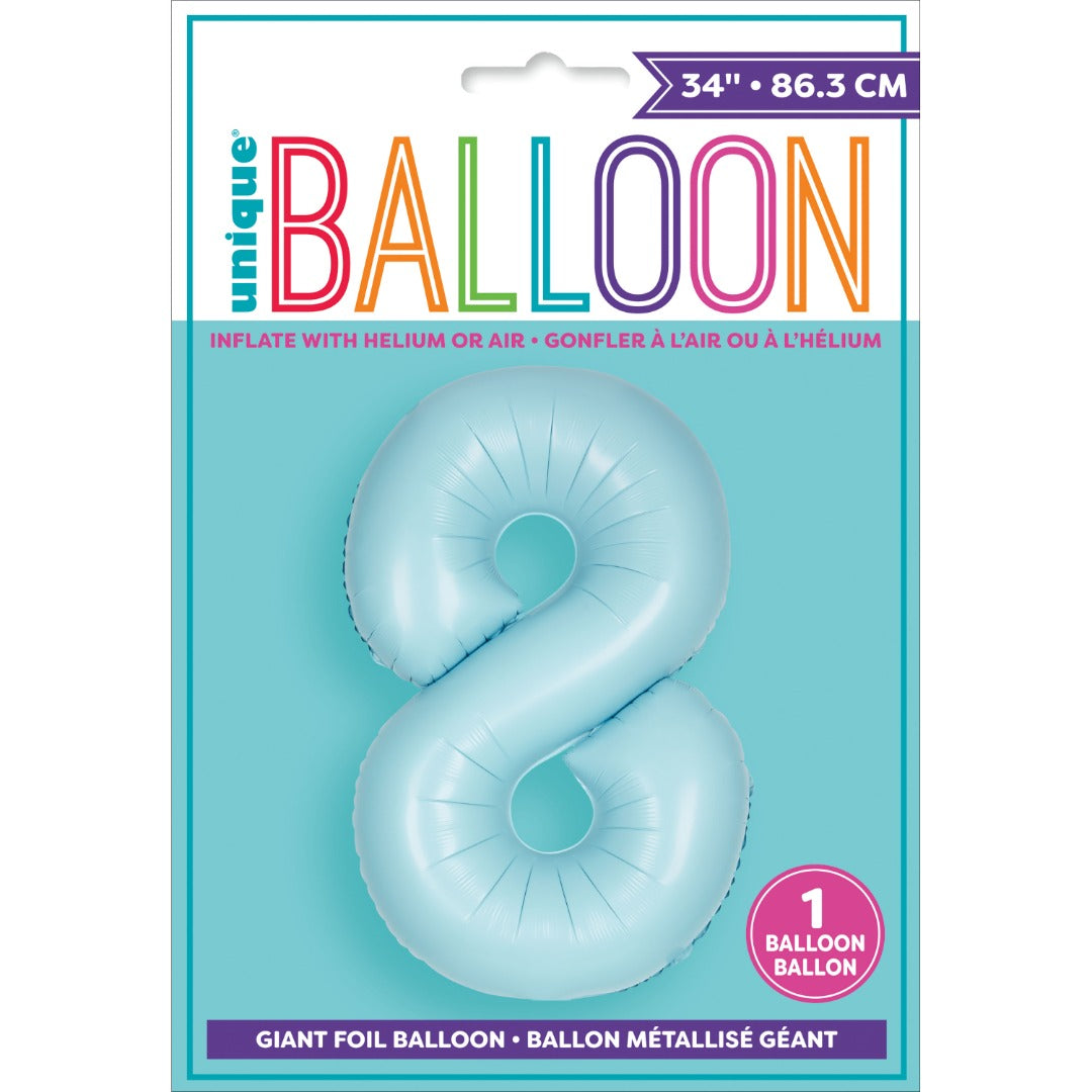 Matte Powder Blue Number 8 Shaped Foil Balloon 34''