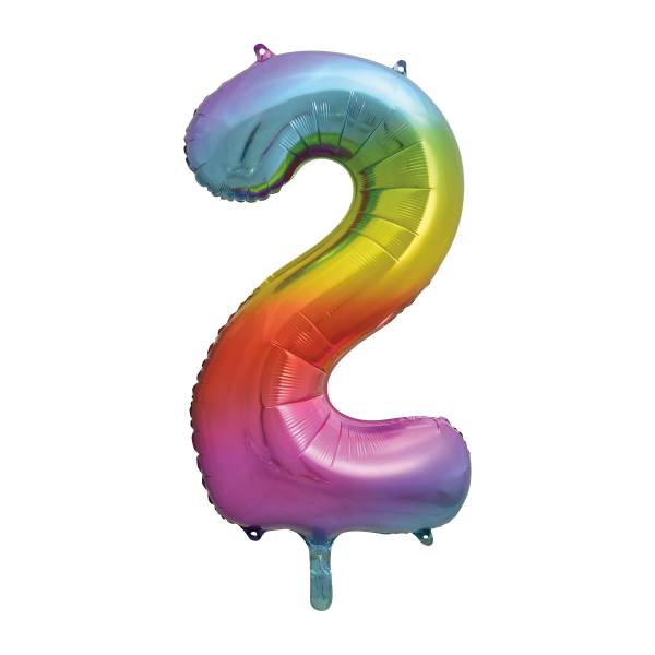 Rainbow Number 2 Shaped Foil Balloon 34'',