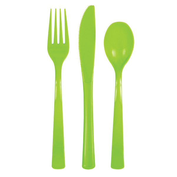 Neon Green Plastic Cutlery Set - 6 People