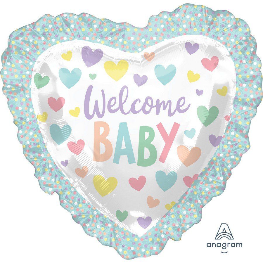 28'' Baby Ruffle Heart Foil Balloon, Welcome Baby