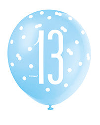 Blue Glitz 13th Birthday Latex Balloons 6pk
