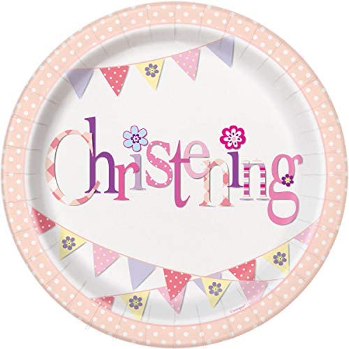 Christening Pink Bunting Party Plates