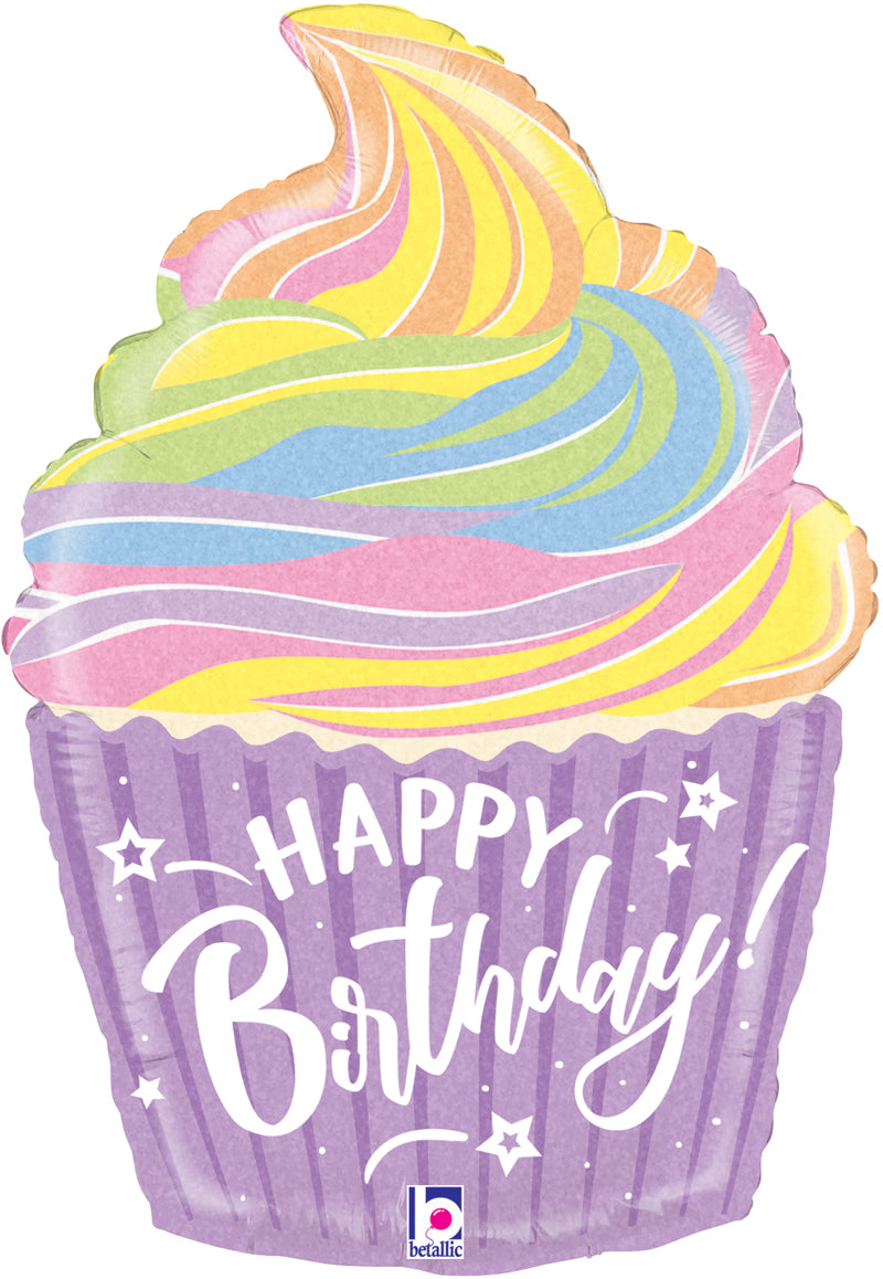 Pastel Birthday Cupcake Supershape Balloon