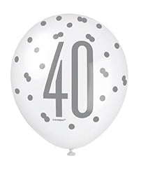 Blue Glitz 40th Birthday Latex Balloons 6pk