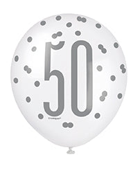 Blue Glitz 50th Birthday Latex Balloons 6pk