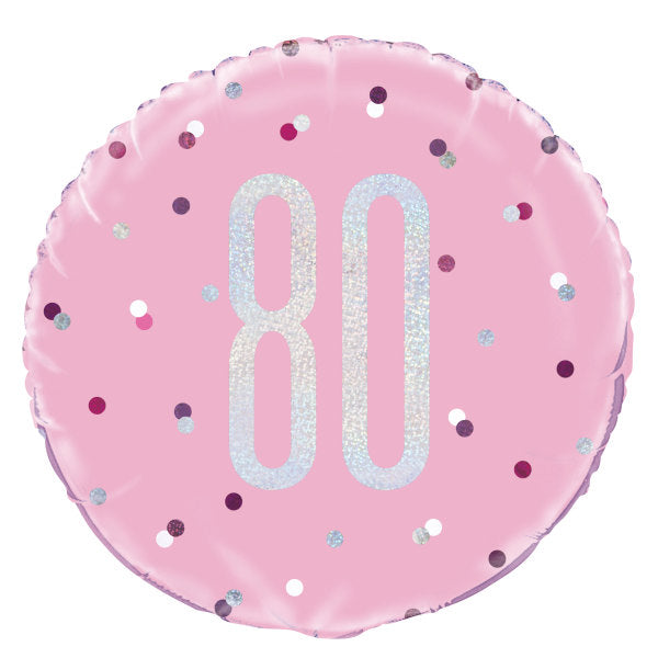 18'' Glitz Pink & Silver Round Foil Balloon  Age 80