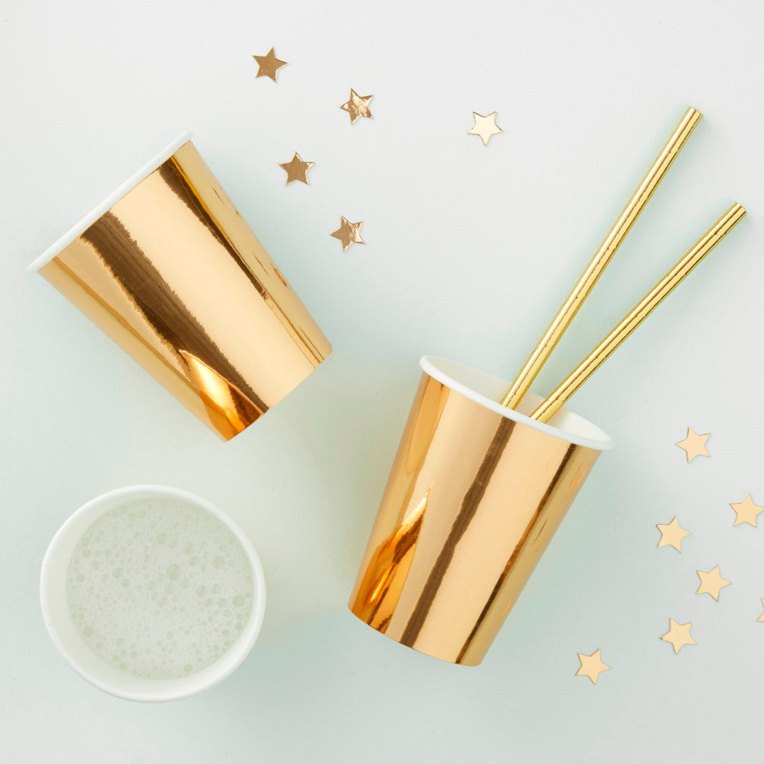 Metallic Gold Paper Party Cups 8pk
