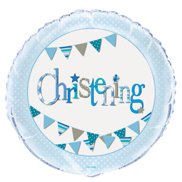 Blue Bunting Christening Round Foil Balloon 18''