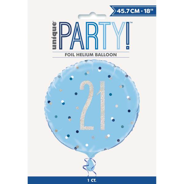 Birthday Blue Glitz Number 21 Round Foil Balloon 18''