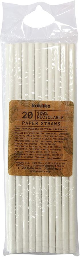 White Paper Party Straws - 20pk