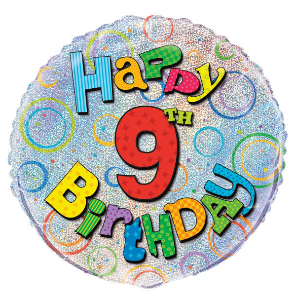 Age 9 Birthday Prism Round Foil Balloon 18''