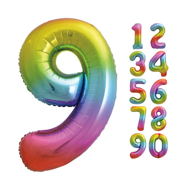 Rainbow Number 9 Shaped Foil Balloon 34'',