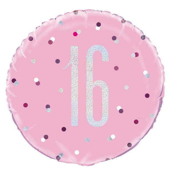 18'' Glitz Pink & Silver Round Foil Balloon  Age 16