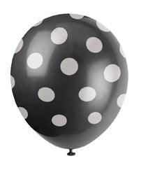 Black Polka Dot Latex Balloons 6pk