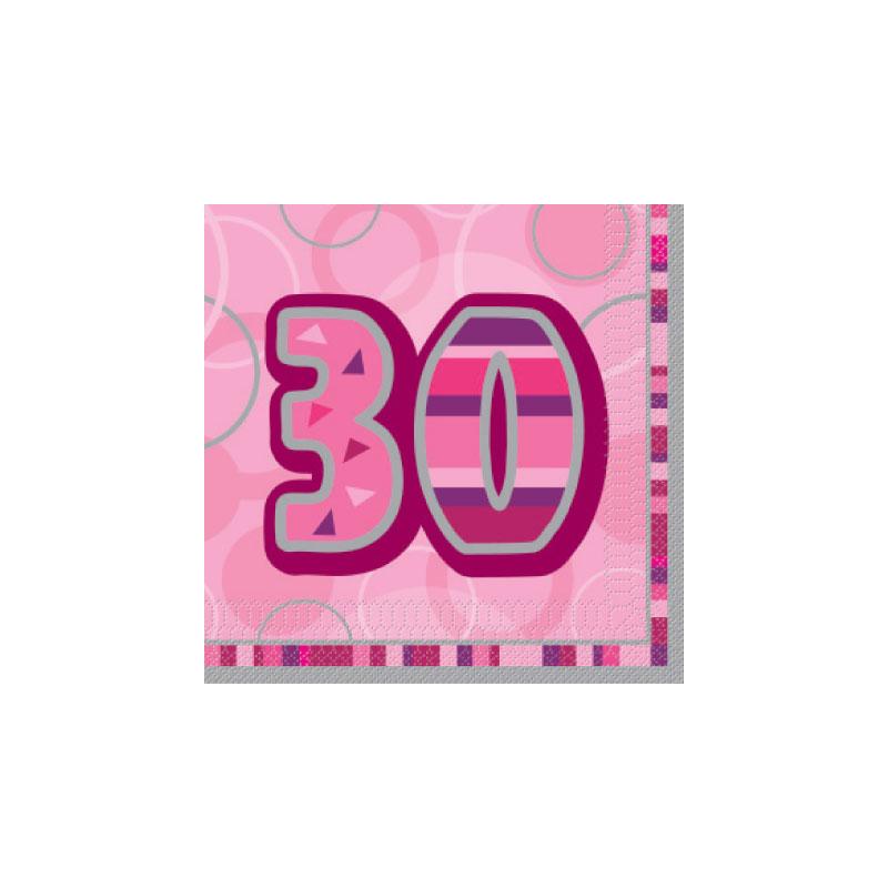 30TH BIRTHDAY NAPKINS PINK GLITZ (16PK)