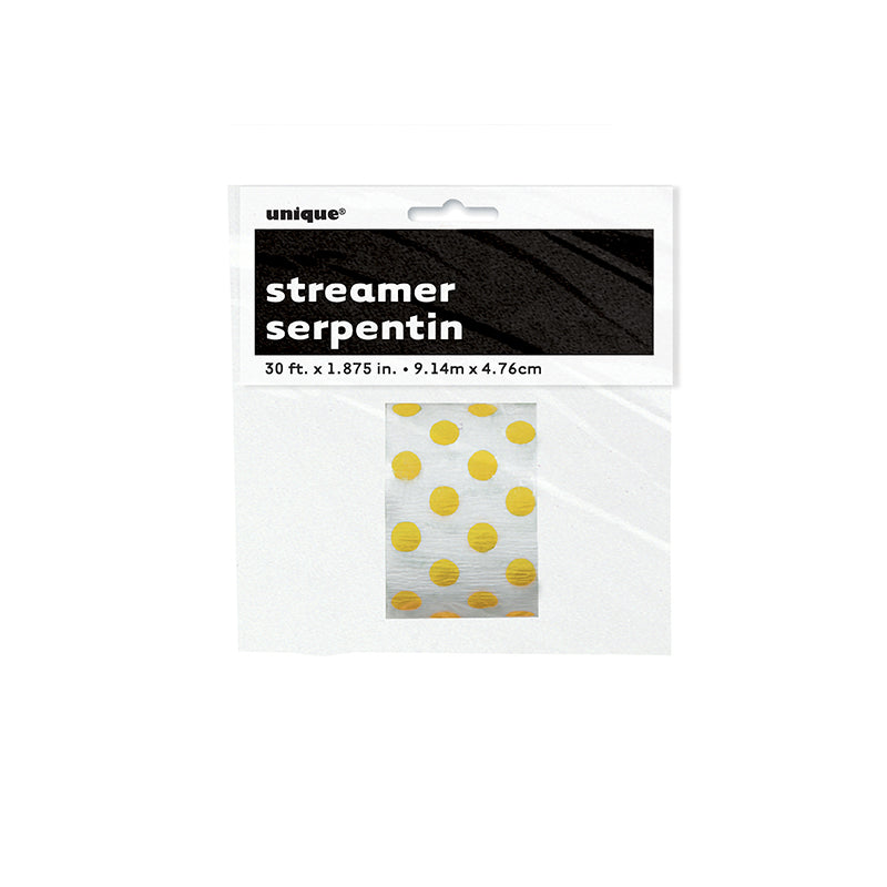 YELLOW DOTS CREPE STREAMER 30FT