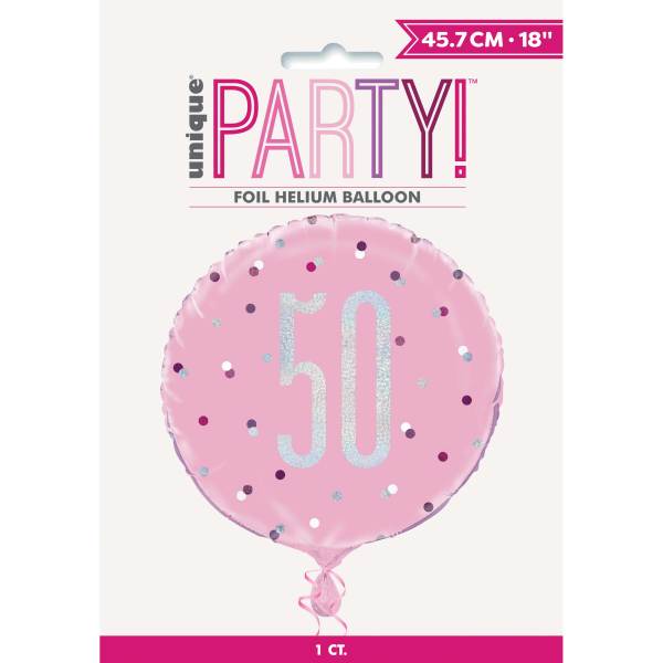 18'' Glitz Pink & Silver Round Foil Balloon | Age 50