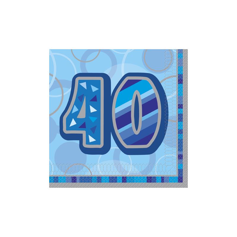 40TH BIRTHDAY NAPKINS BLUE GLITZ (16PK)