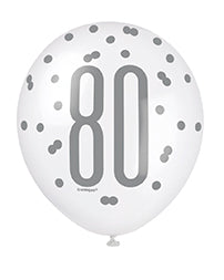 Blue Glitz 80th Birthday Latex Balloons 6pk