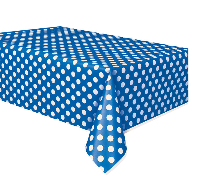 Royal Blue Polka Dot Plastic Table Cover