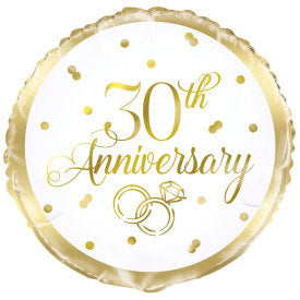 Gold 30th Anniversary Round Foil Balloon 18'',
