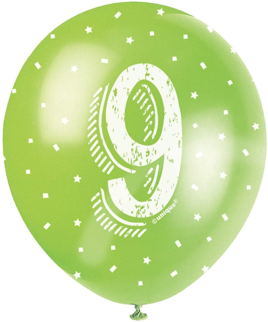 Pearlised Latex Assorted Number 9 Birthday Balloons, Pack of 5