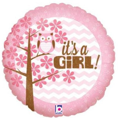 18'' ITS A GIRL BABY OWL FOIL BALLOON