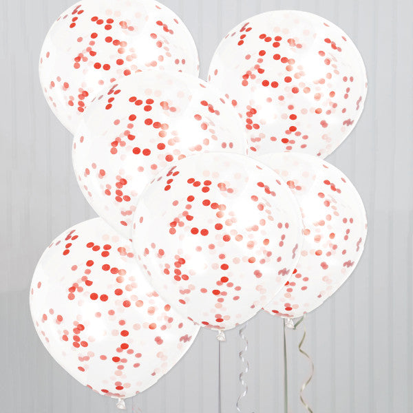 Clear Latex Balloons with Ruby Red Confetti 12'', 6ct