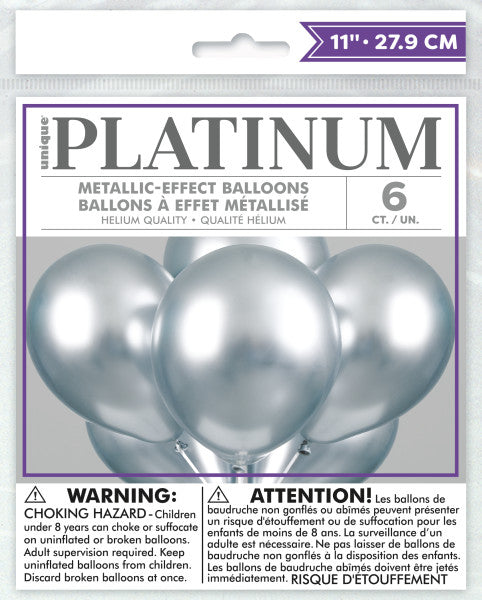 Silver Platinum 11'' Latex Balloons, 6ct