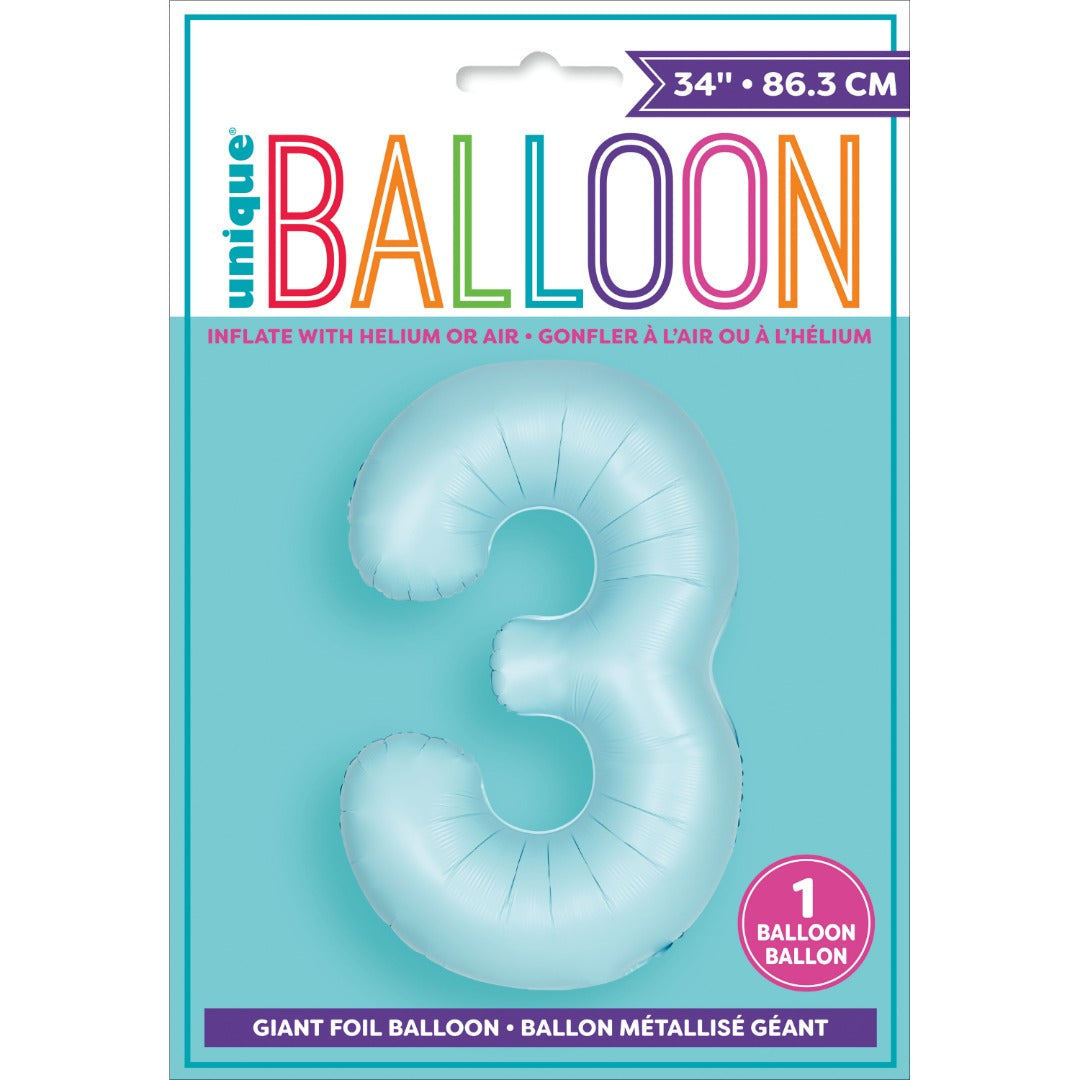 Matte Powder Blue Number 3 Shaped Foil Balloon 34''